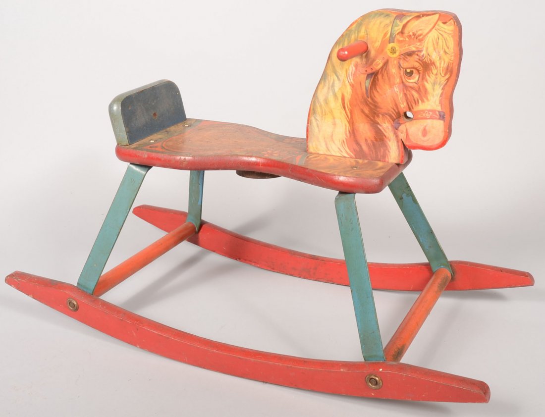 412 The Gong Bell Mfg. Wood and Metal Rocking Horse. C Lot 0412