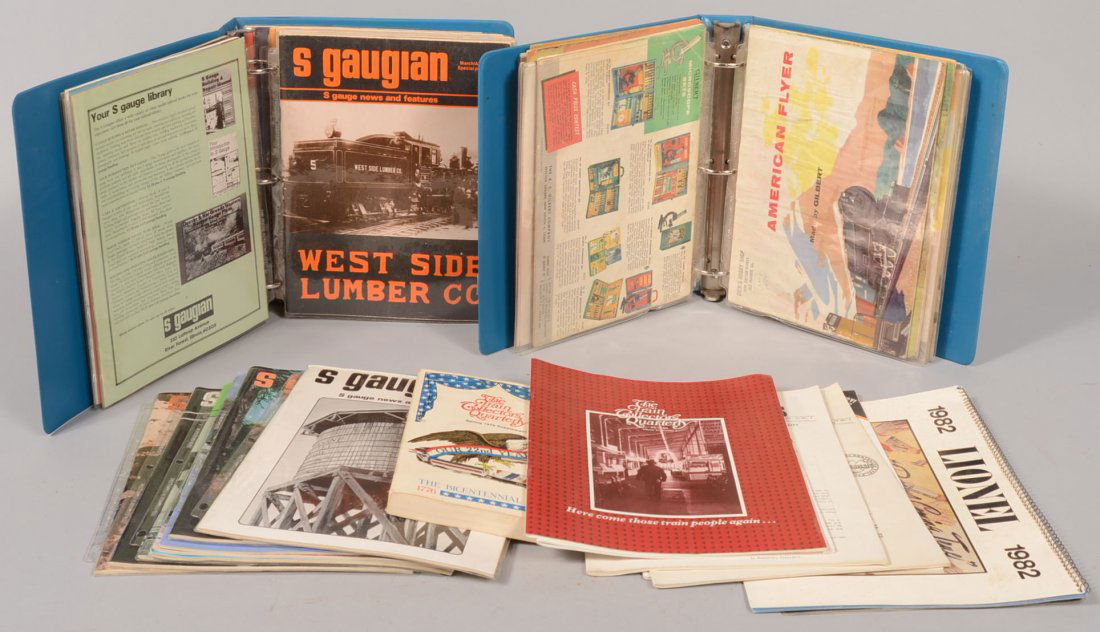 Group of Toy Train Catalogs and Literature. Americ: Group of Toy Train Catalogs and Literature. American Flyer catalogues from 1952 to 1964. Lionel catalogues, four pieces, 1980 to 1983. Copies of "S Gaugian" 1979 to 1985, incomplete series. Train maga