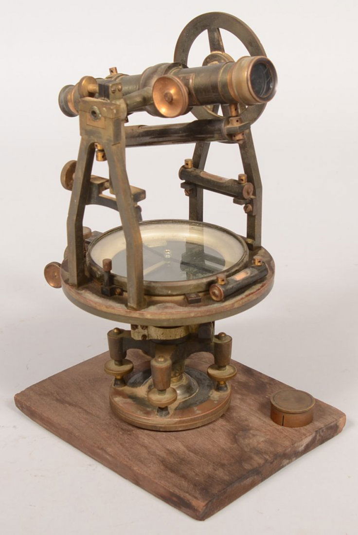590 Antique Brass Surveyors Transit With Wood Case Co - 