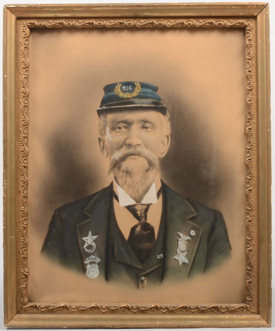 Color Enhanced Photo Portrait of a Civil War Veter: Color Enhanced Photo Portrait of a Civil War Veteren. Wearing a blue kepi with GAR Post 216 in wreath. Also has a Seventh Corps badge, a GAR medal and a Ninth Corps metal on his suit coat. Mounted in