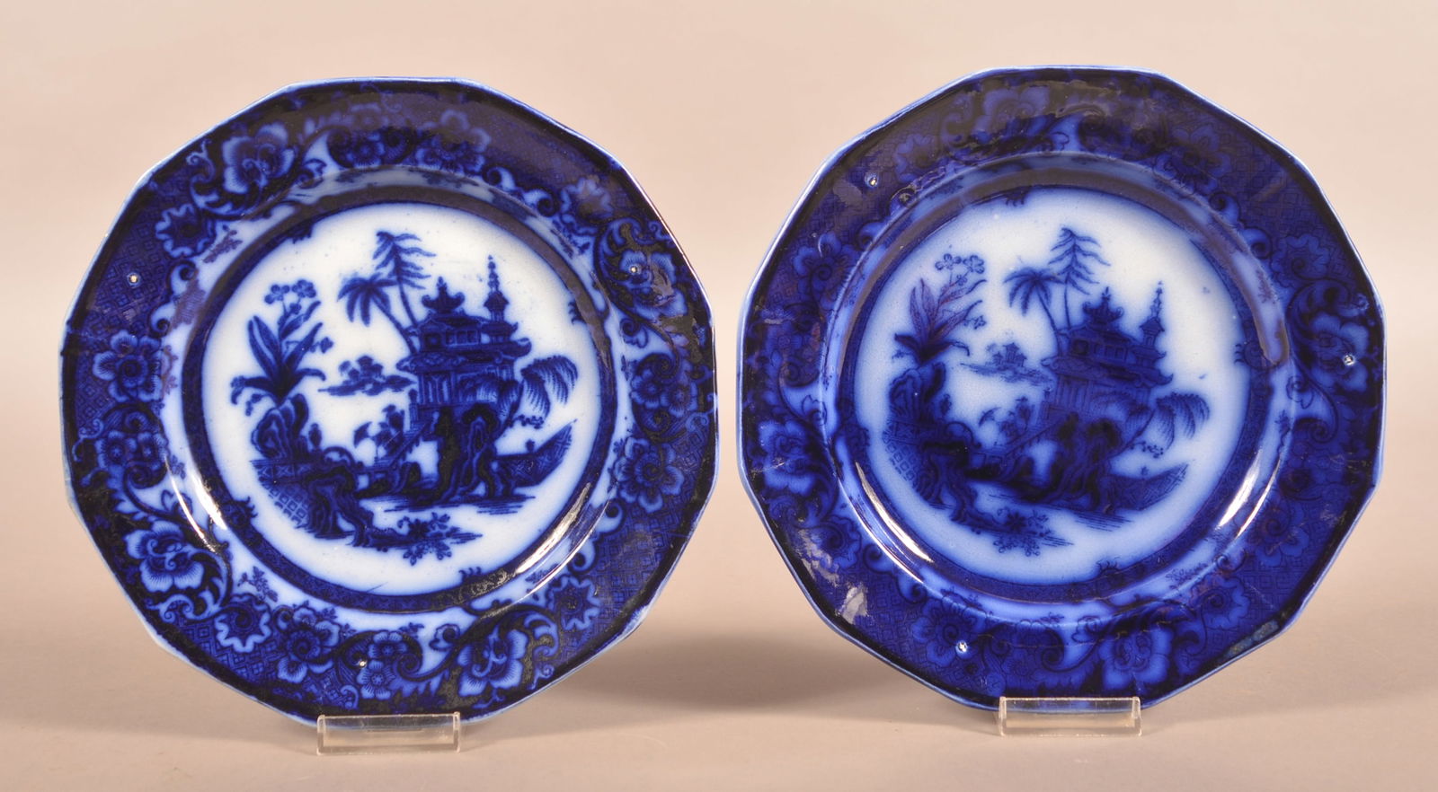 Two Flow Blue "Chen-Si" Ironstone China Plates. (1 of 2)