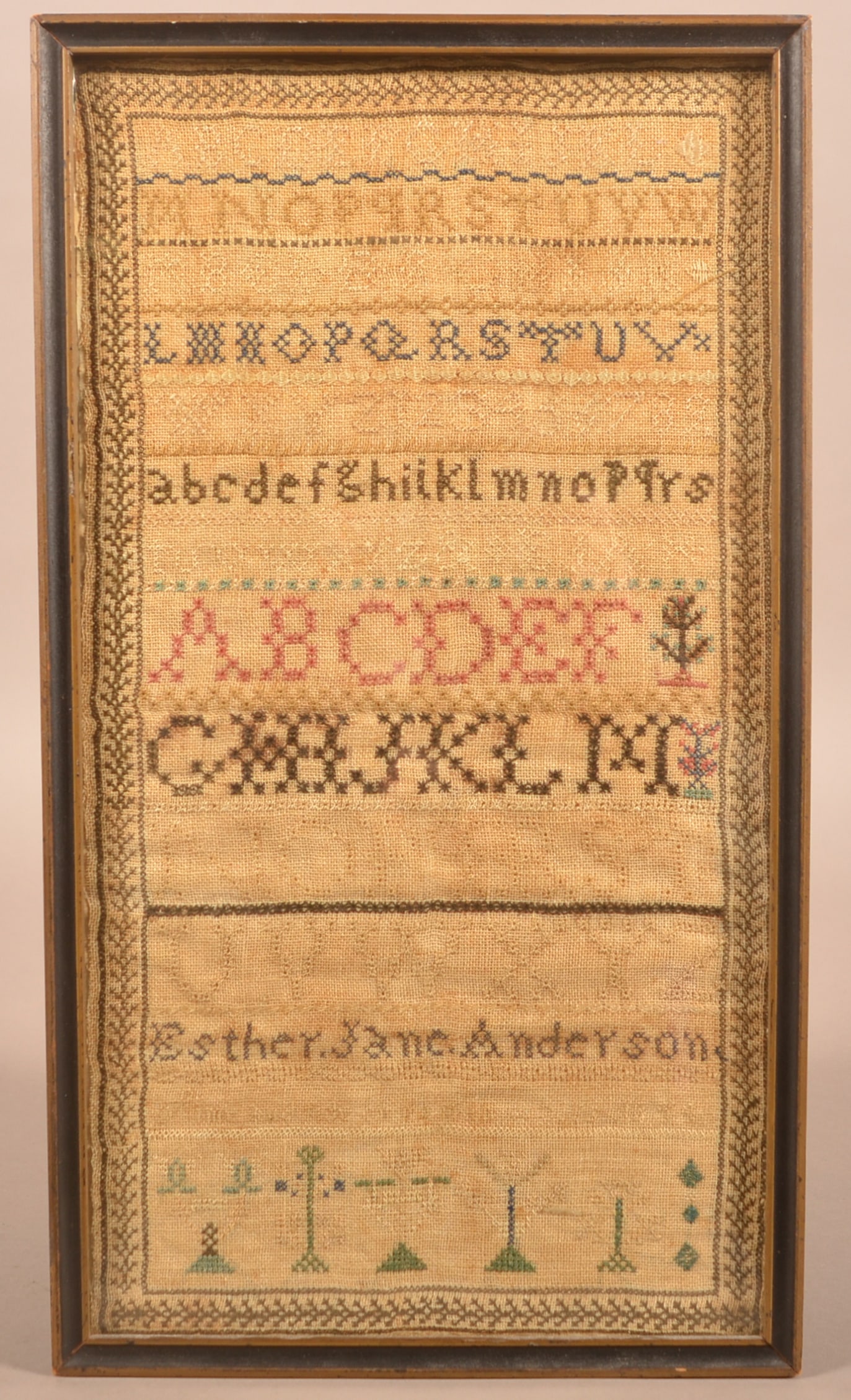 York County, PA 1854 Rowed-Type Needlepoint Sampler. (1 of 5)