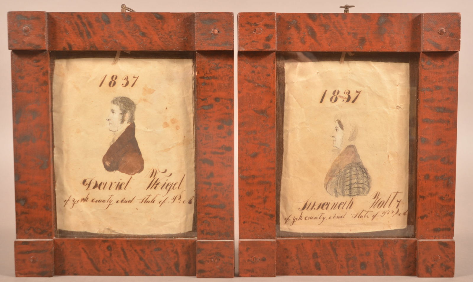 Two York County, PA Watercolor Portraits Dated 1837. (1 of 7)