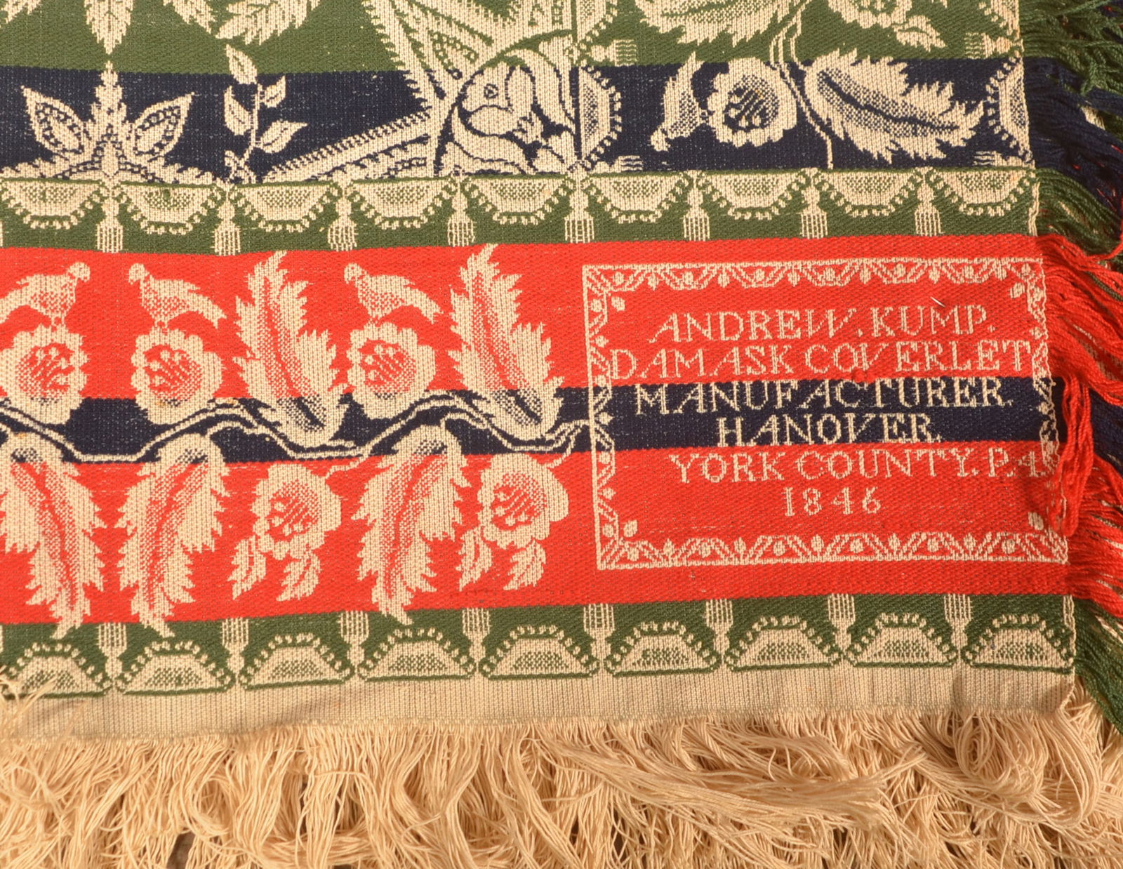 1846 York County, PA 2-Part 4-Color Jacquard Coverlet. (1 of 7)