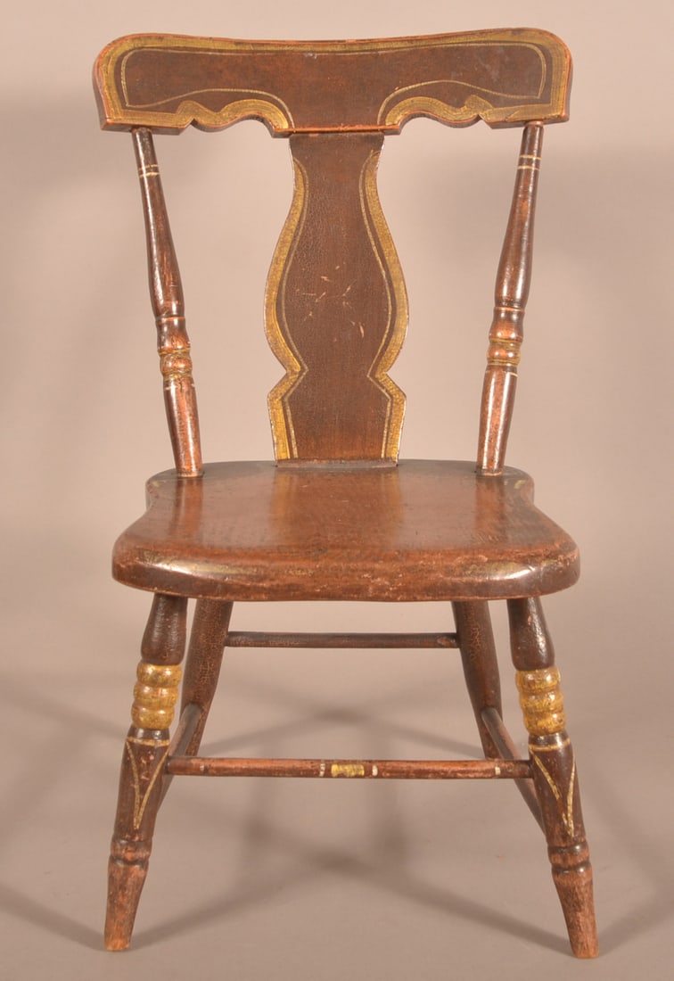 19th C. Paint-Decorated Child's Splat-Back Side Chair. (1 of 5)