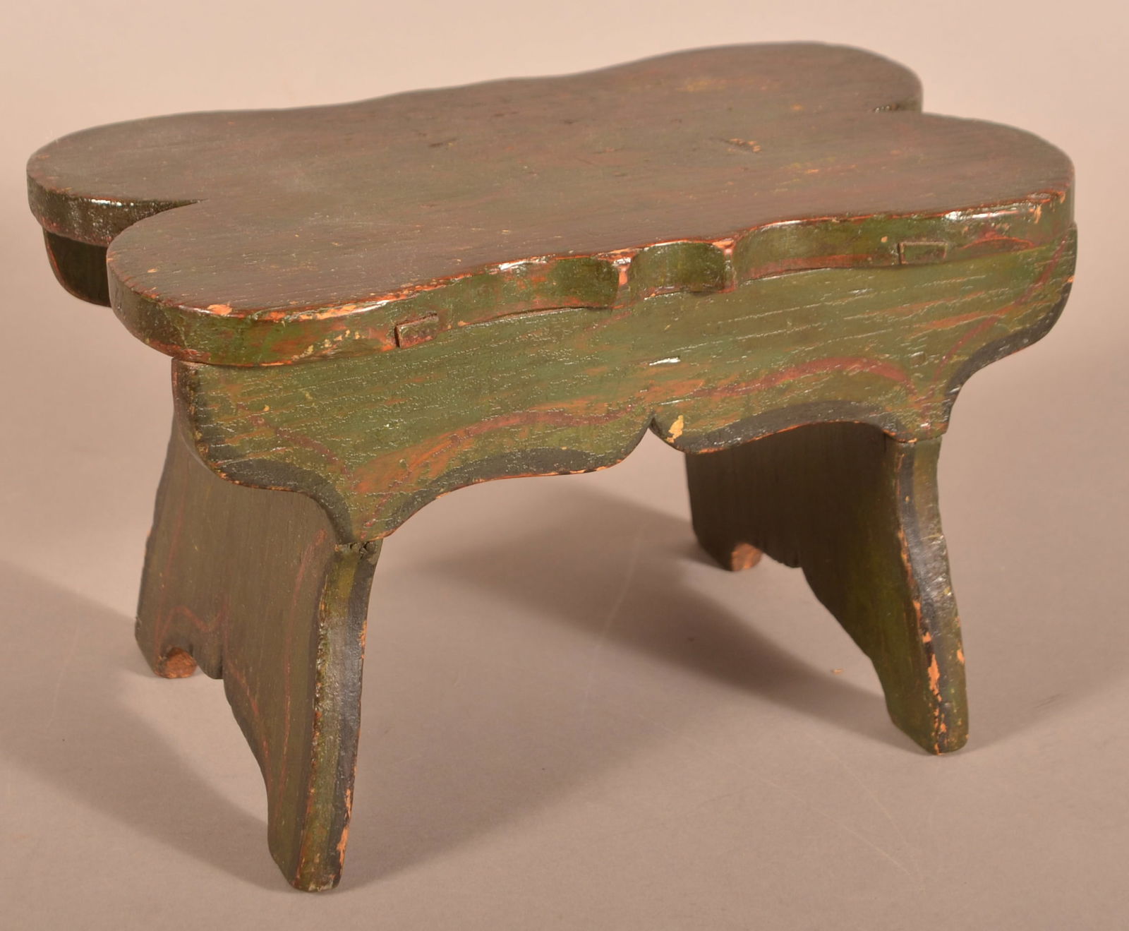 Antique Green-Painted Softwood Foot Stool. (1 of 5)