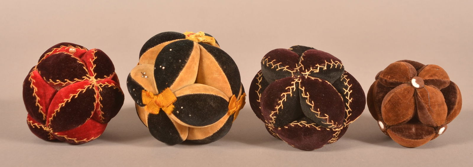 Four Antique PA Mennonite Fabric Pin Cushion Balls. (1 of 2)