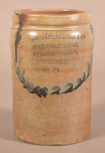 Rare P. Herrmann 1-Gallon Advertising Crock.: Rare P. Herrmann 1-Gallon Advertising Crock. Circa 1880. Stamped "From Thomas Chambers & Co. Wholesale & Retail Dealer in General Merchandise York PA". 9-1/2"h.