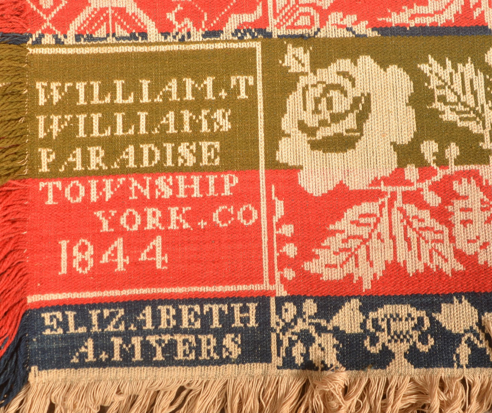 York County, PA 1844 Single-Part Jacquard Coverlet. (1 of 8)