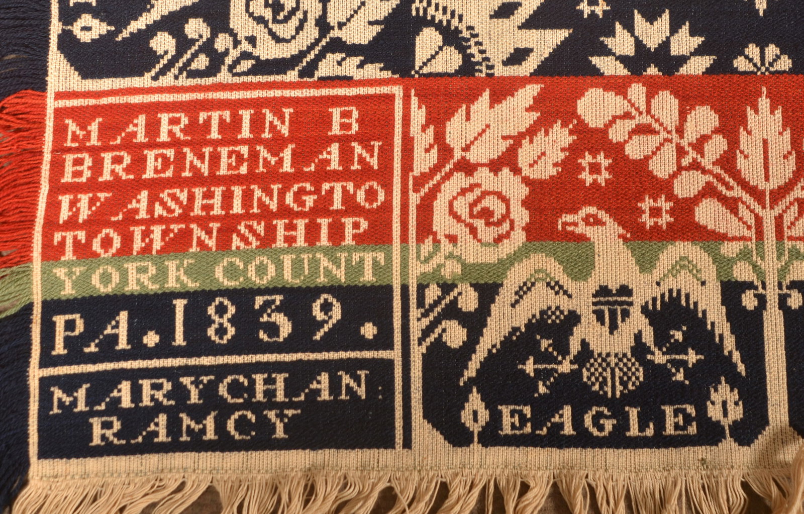 York County, PA 1839 Two-Part Jacquard Coverlet. (1 of 8)