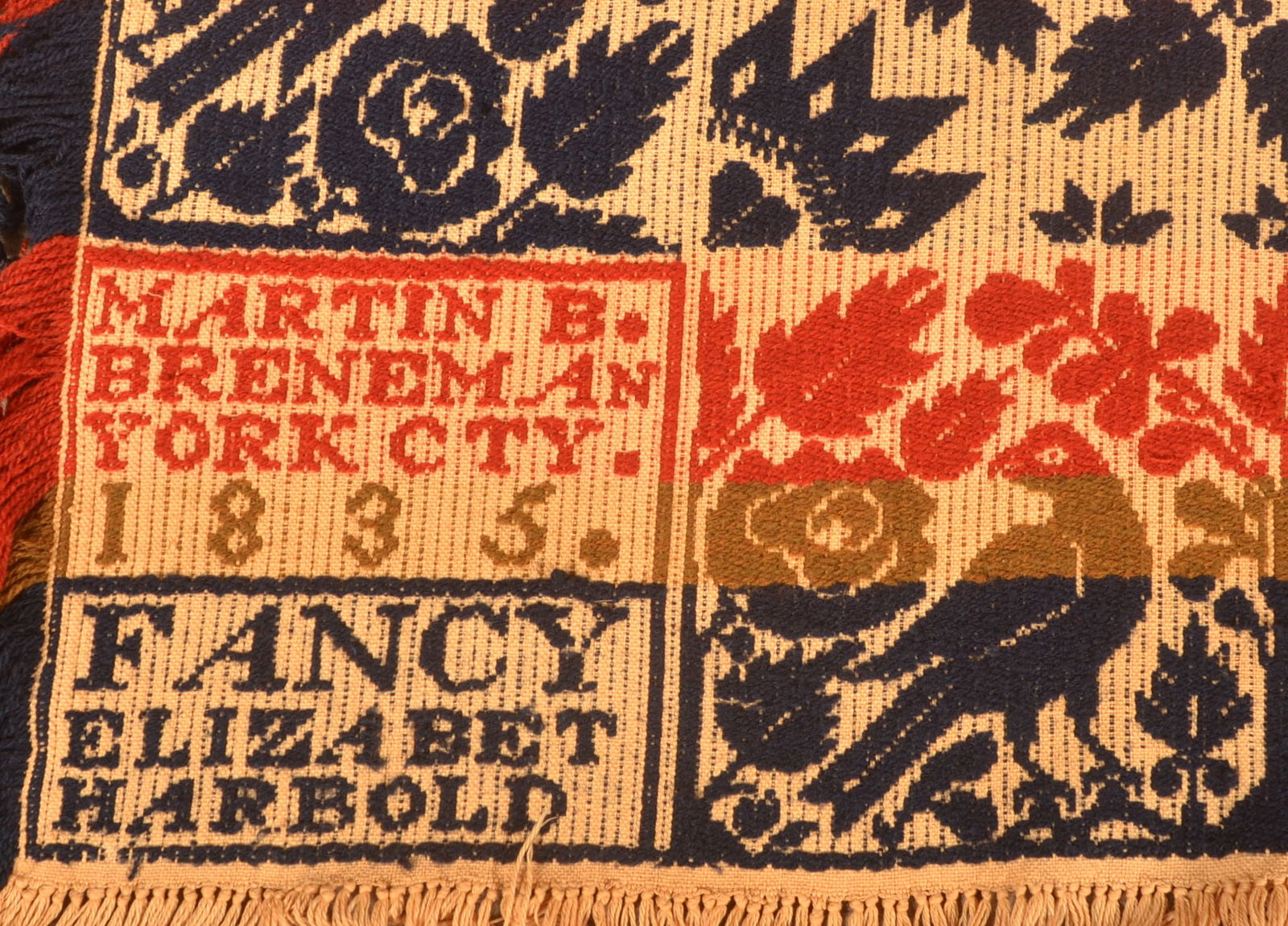 York, PA 1835 2-Part Jacquard Coverlet. (1 of 8)