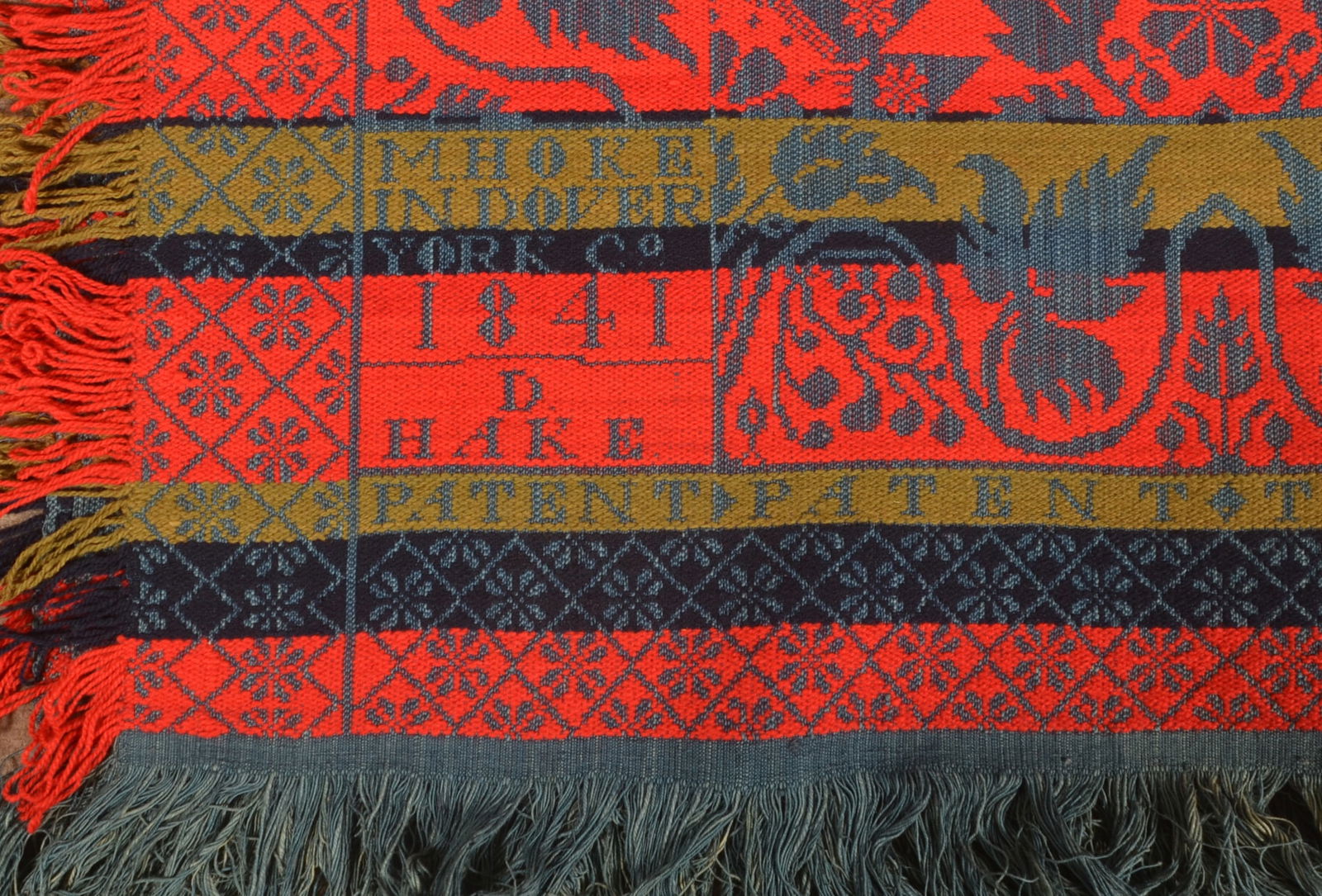 York, PA 1841 2-Part Jacquard Coverlet. (1 of 8)