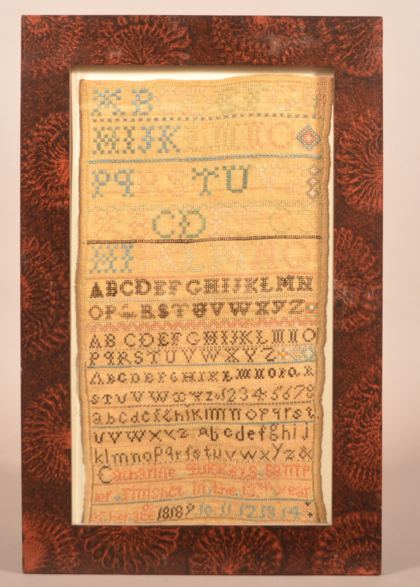 York County 1818 Rowed-Type Needlework Sampler. (1 of 5)