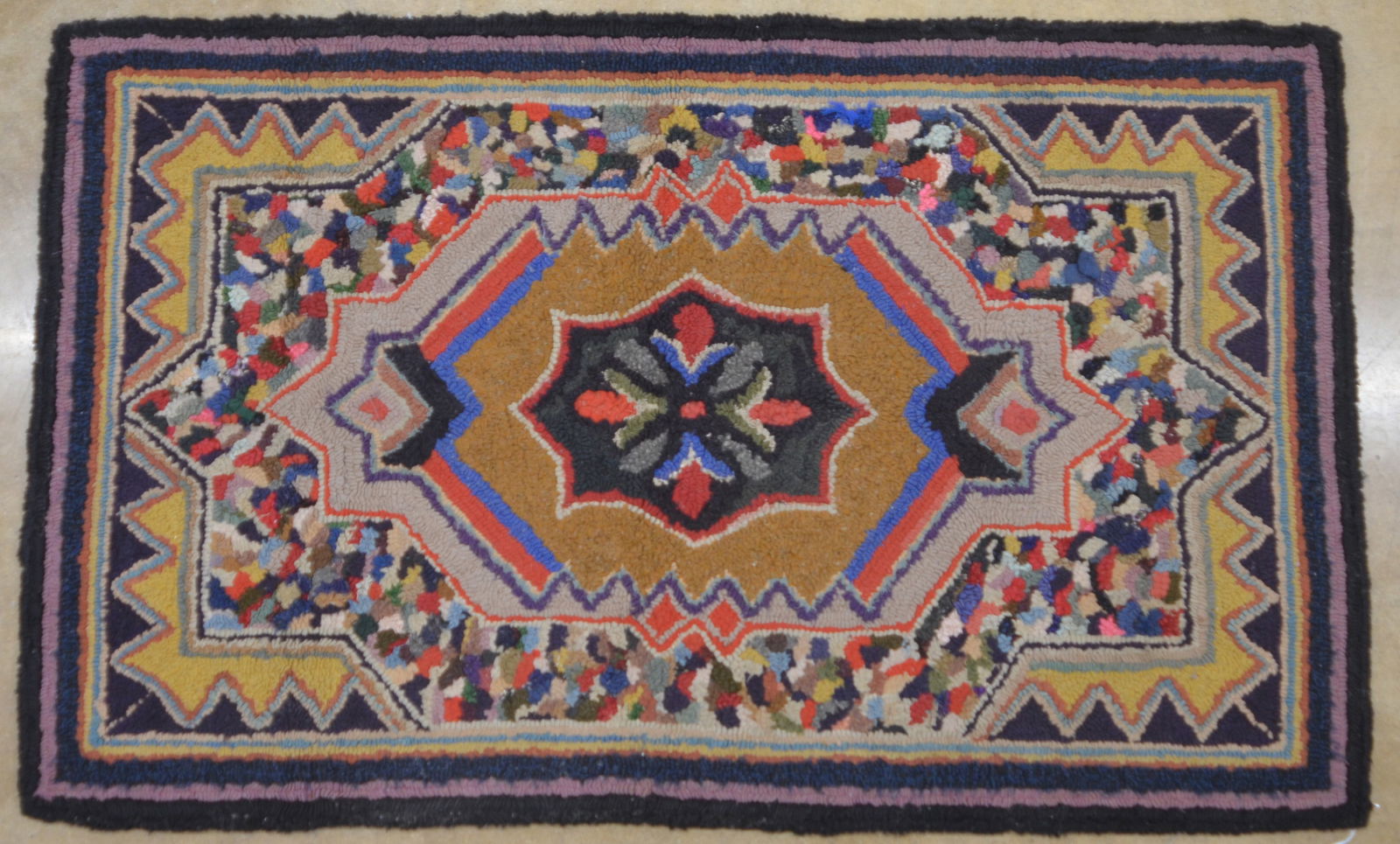 Antique Pennsylvania Colorful Geometric Hooked Rug. (1 of 5)