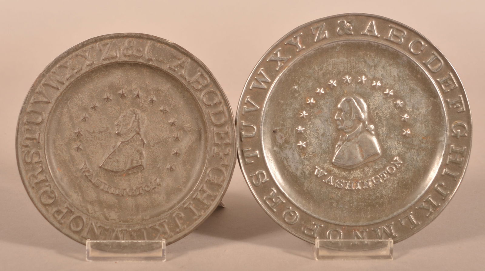 Two Tin George Washington Alphabet Toddy Plates. (1 of 2)