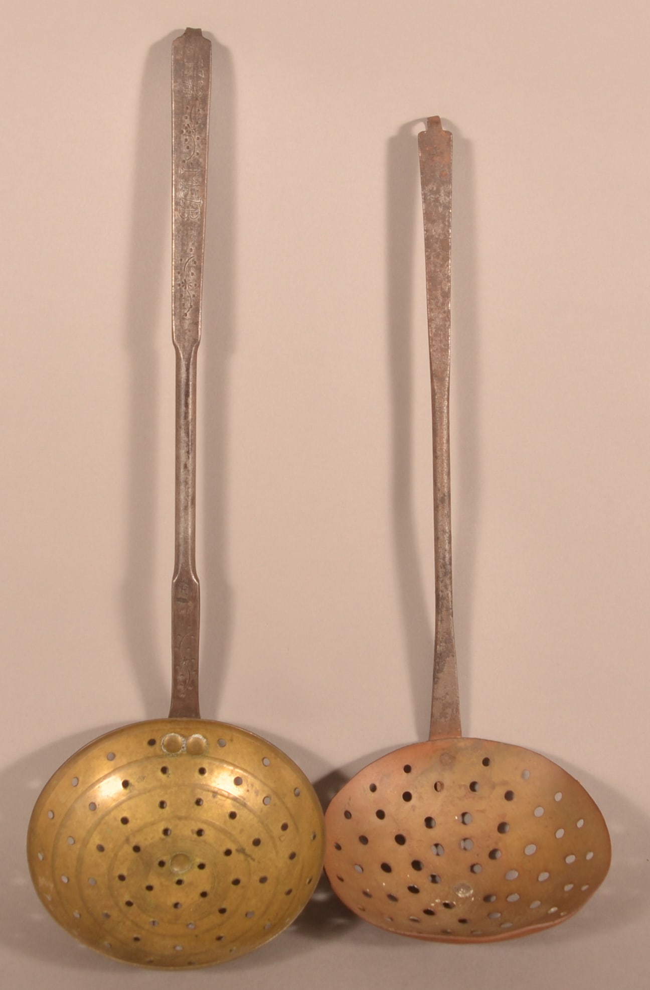 Two Antique Brass and Wrought Iron Skimmers. (1 of 4)