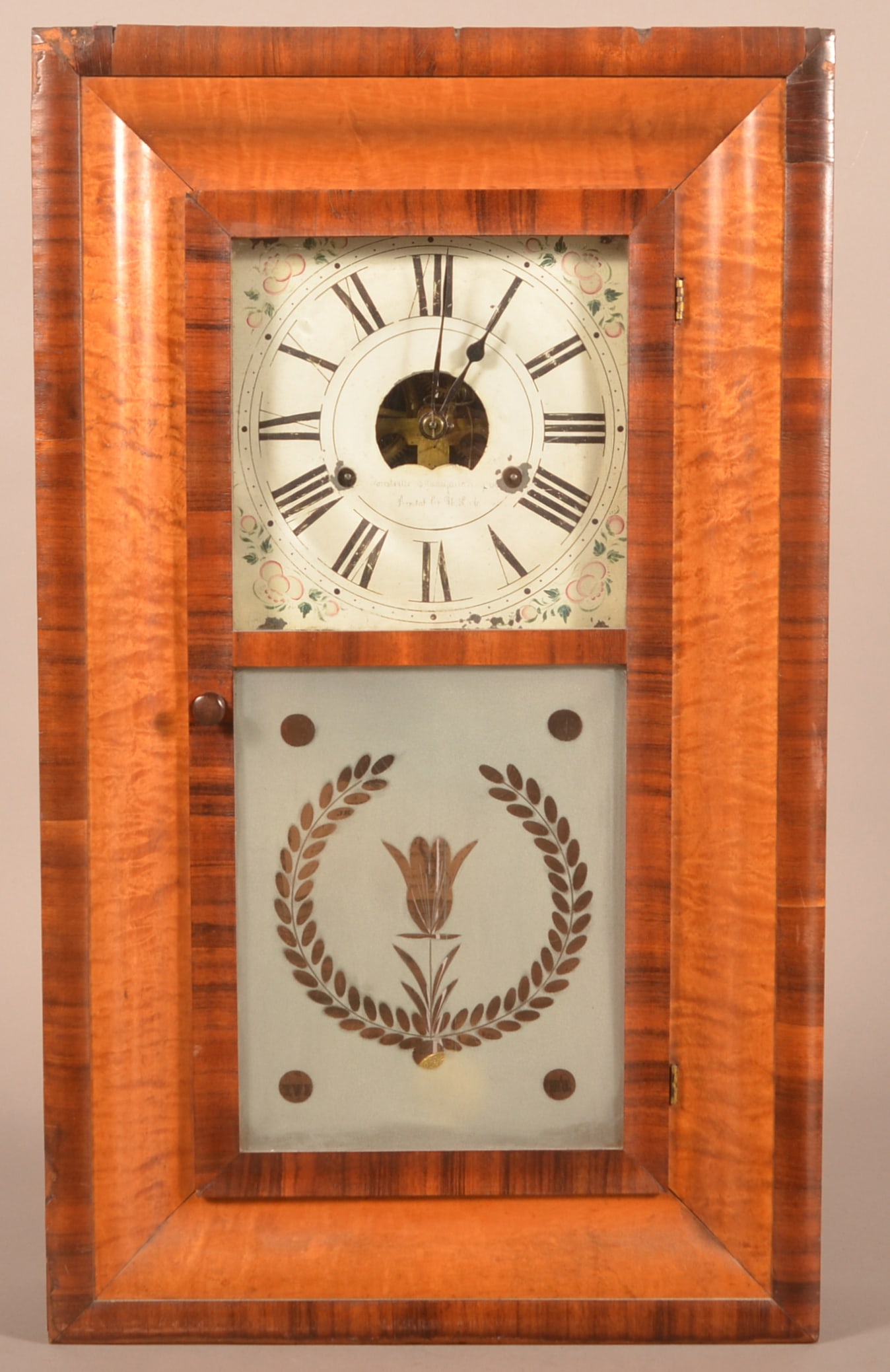 Forestville Birdseye Maple & Mahogany Ogee Clock. (1 of 5)