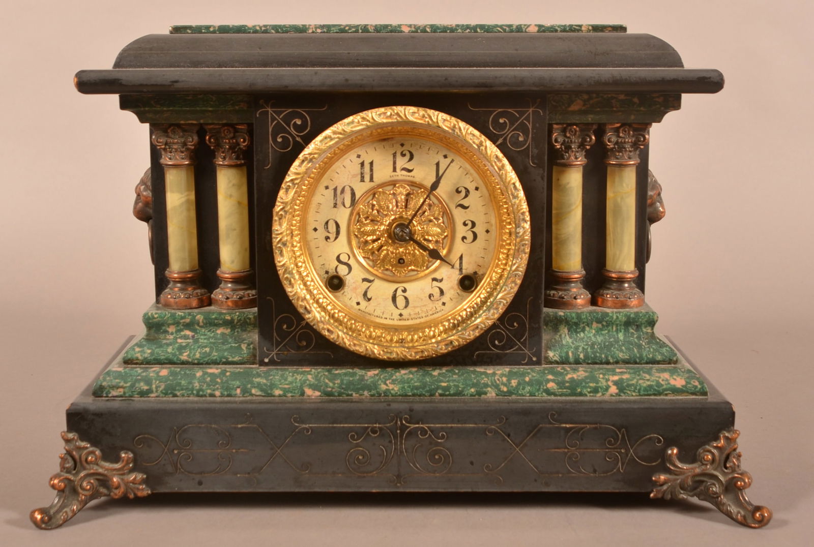 Seth Thomas Faux Marble and Slate Mantle Clock. (1 of 5)