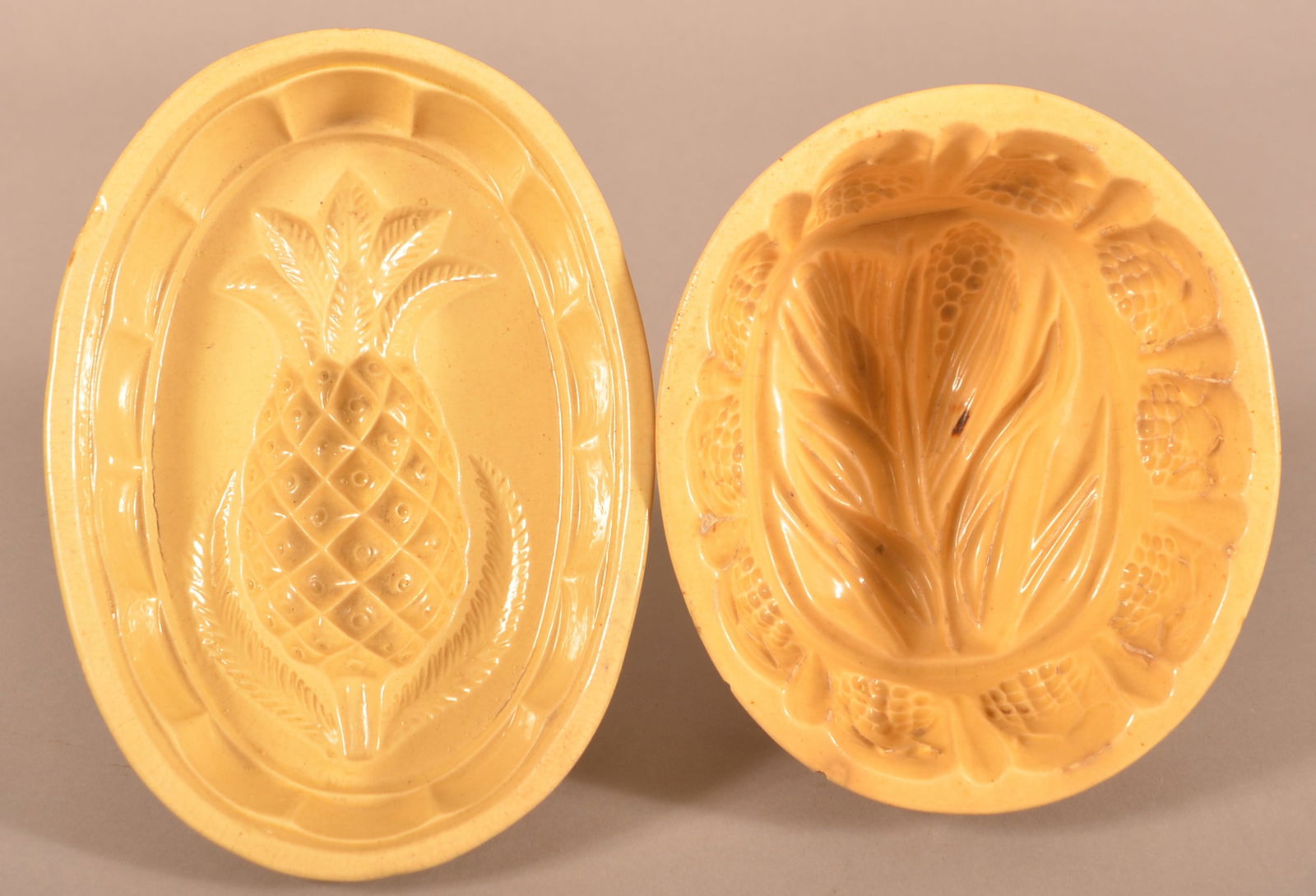Two Antique Glazed Yellowware Food Molds. (1 of 3)