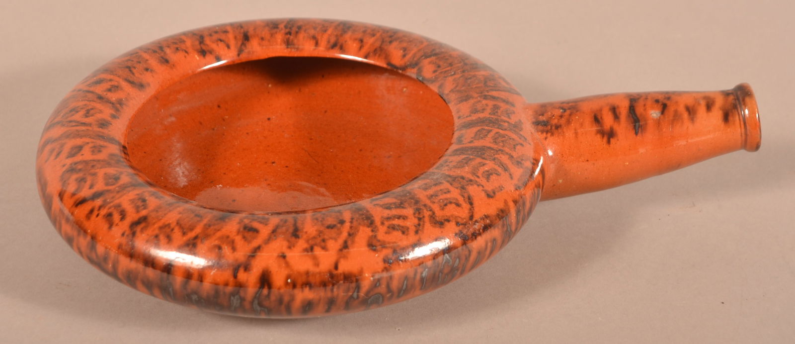 Antique Mottle-Glazed Redware Bed Pan. (1 of 4)