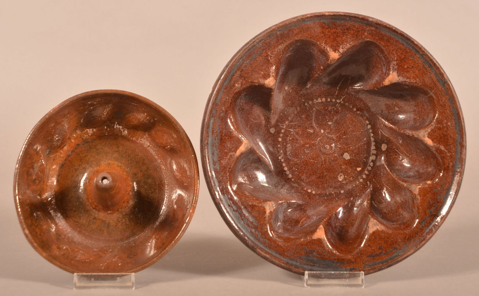 Two Antique Glazed Redware Food Molds. (1 of 4)