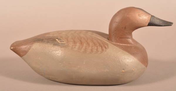 Vintage Canvasback Hen Working Decoy.: Vintage Canvasback Hen Working Decoy. Painted in natural colors. Signed on bottom"W. Olewiler Croley, Pa". 15-1/4"l.