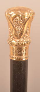 Antique Presentation Walking Stick with Gold-Filled Cap.: Antique Presentation Walking Stick with Gold-Filled Cap. Engraved "C.L. Cathcart to J.W. Latimer". 36-1/2"l.