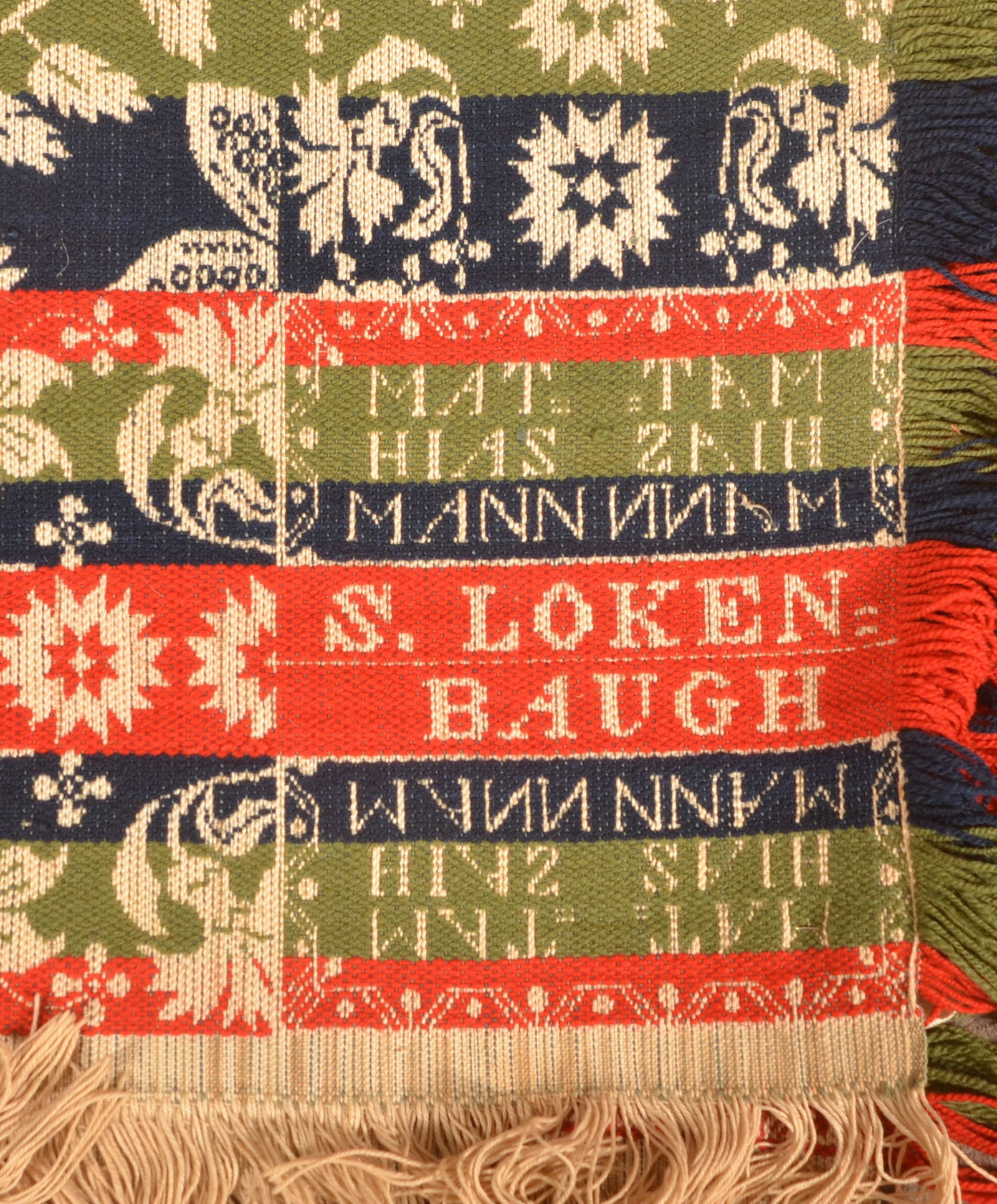 Mid 19th Century 2-Part, 4-Color Jacquard Coverlet. (1 of 8)