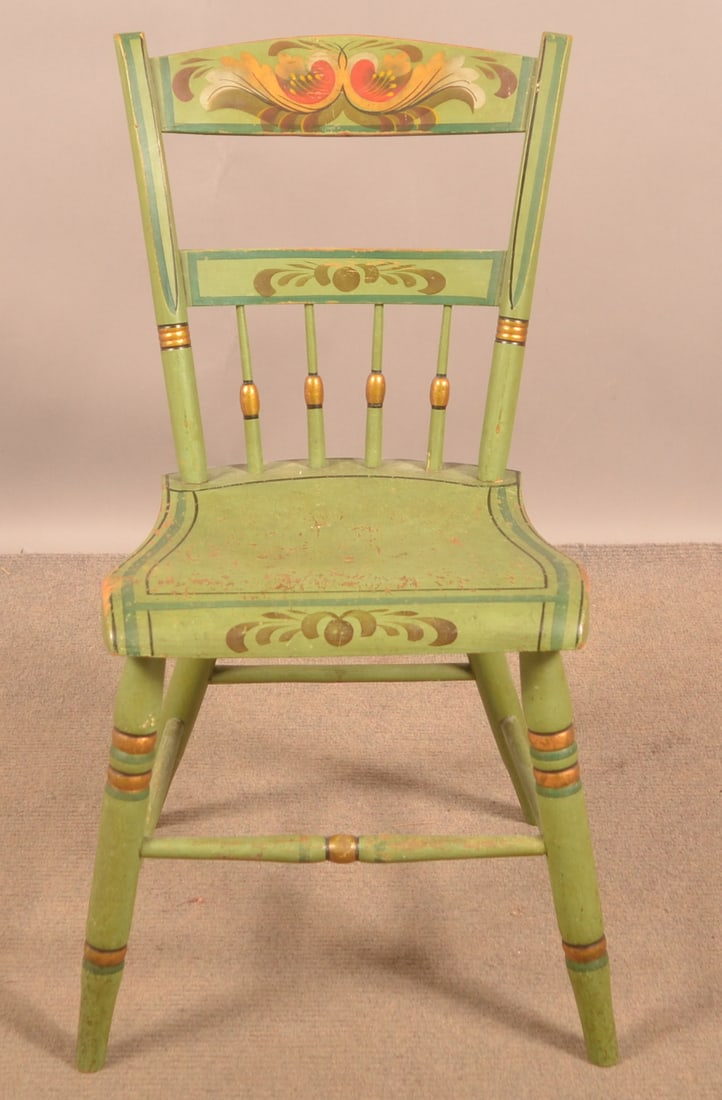 Decorated Half Spindle-Back Plank Seat Side Chair. (1 of 3)