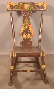 Antique PA Paint-Decorated Splat-Back Rocking Chair.: Antique PA Paint-Decorated Splat-Back Rocking Chair. Seat height, 15"; 36"h. overall.