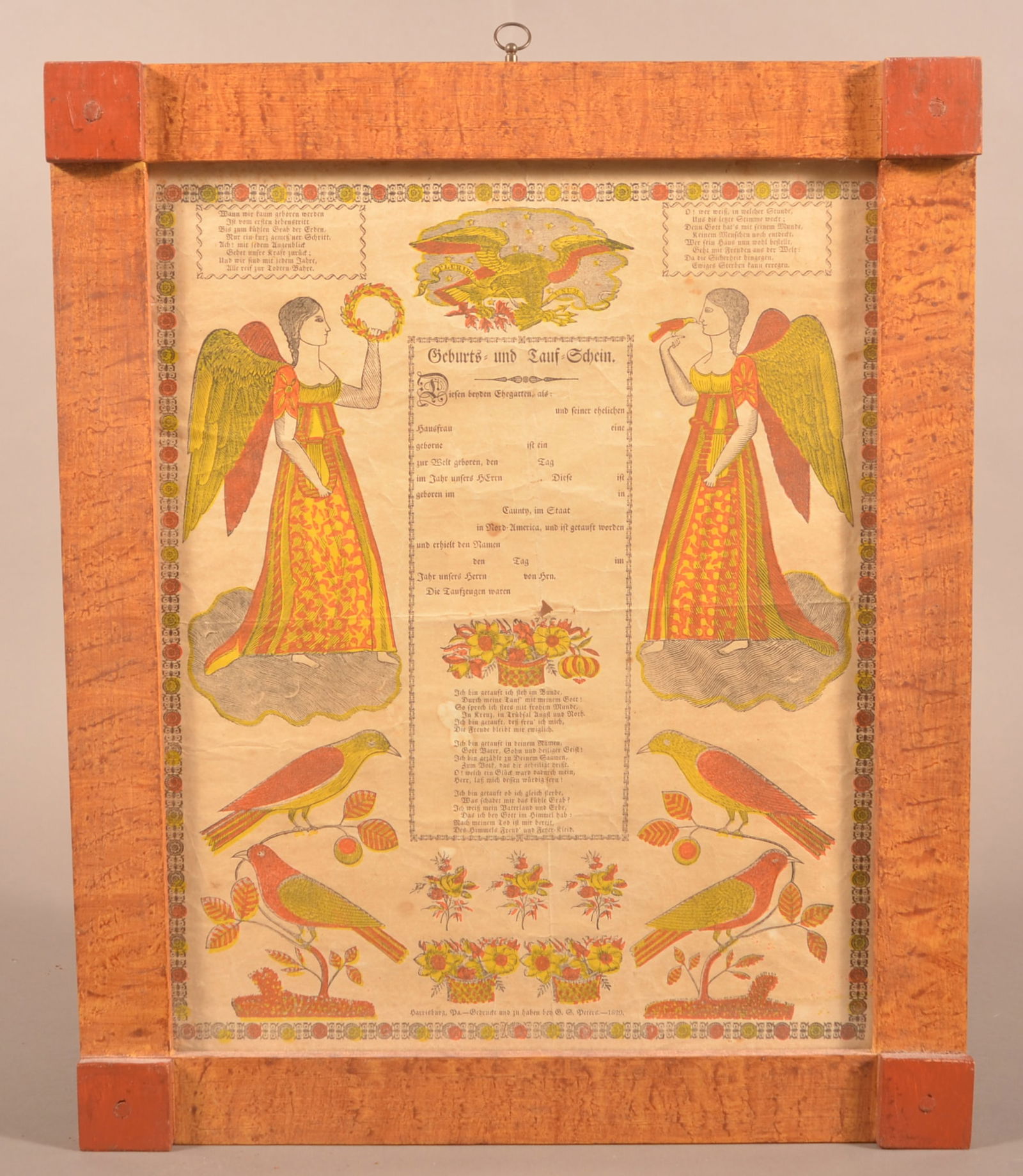 G.S. Peters, Harrisburg, PA 1827 Printed Taufschein. (1 of 4)