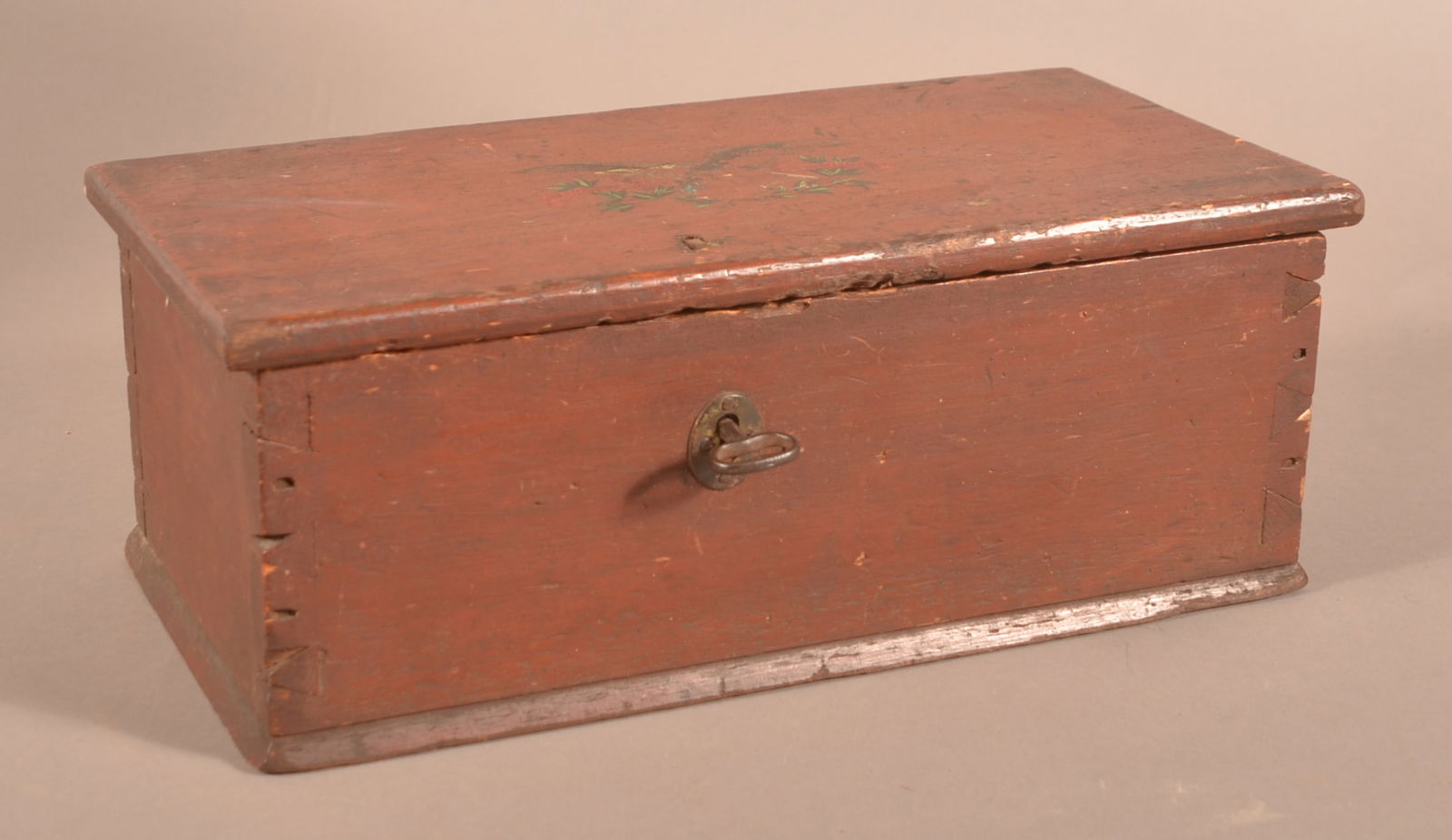 Antique Red Painted Softwood Dovetail Lock Box. (1 of 5)