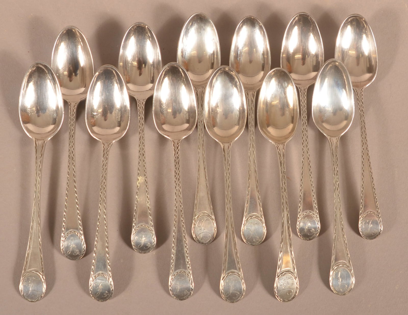 12 J & N Richardson, Philadelphia Coin Silver Teaspoons. (1 of 4)