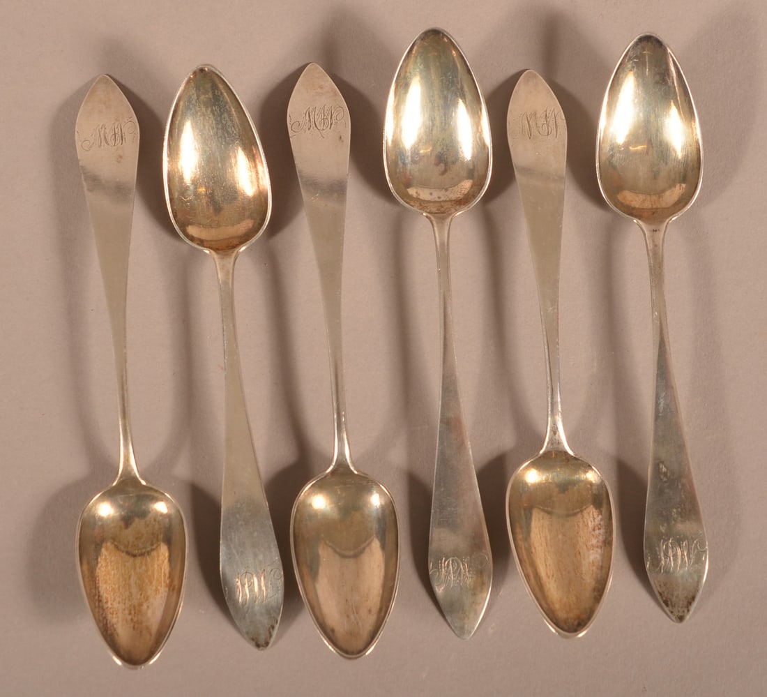 Six Godfrey Lenhart, York, PA Coin Silver Teaspoons. (1 of 5)