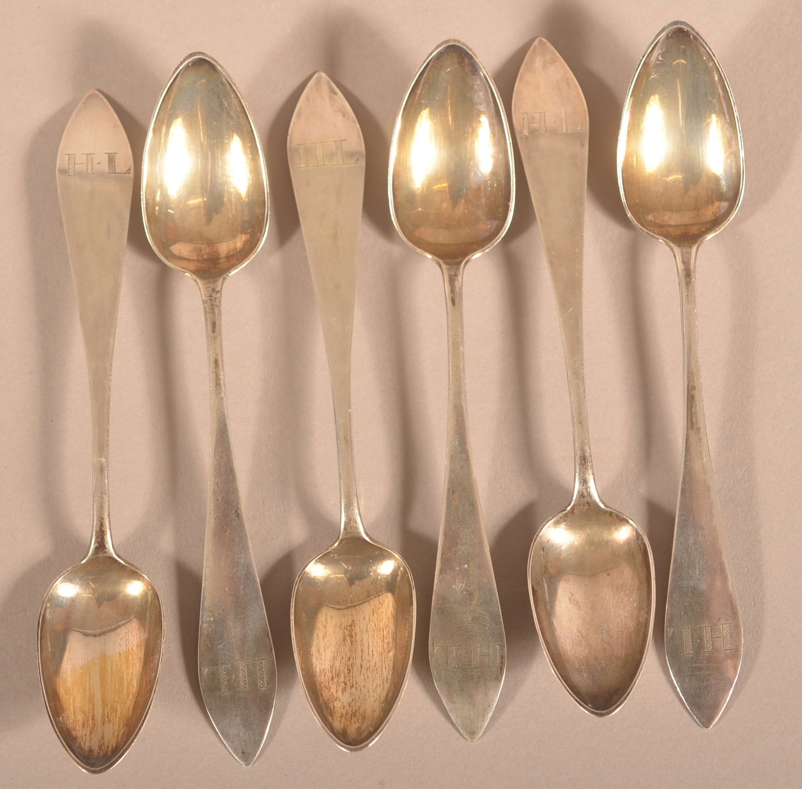 Six Matching Gabriel Lewyn, Coin Silver Teaspoons. (1 of 4)