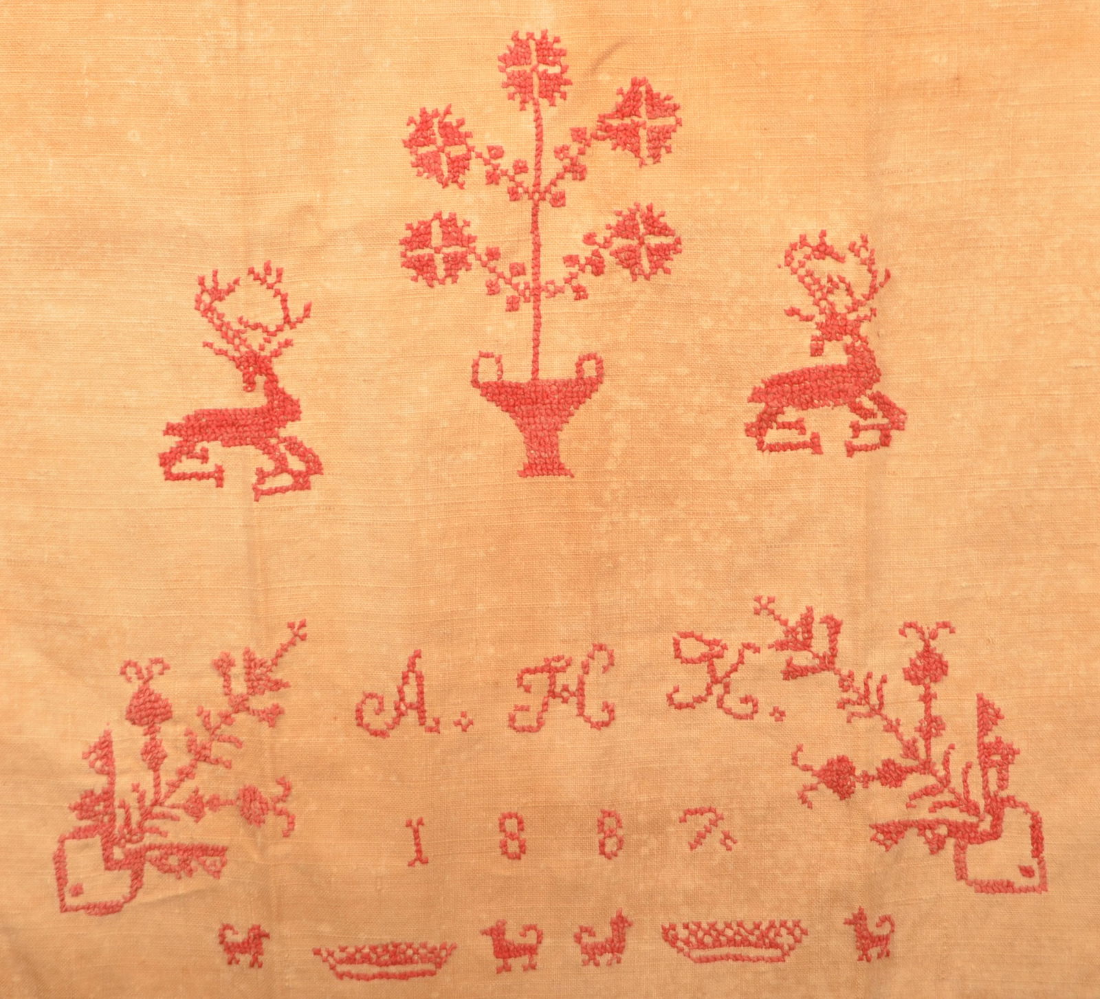 Pennsylvania Needlework Show Towel Dated 1887. (1 of 2)