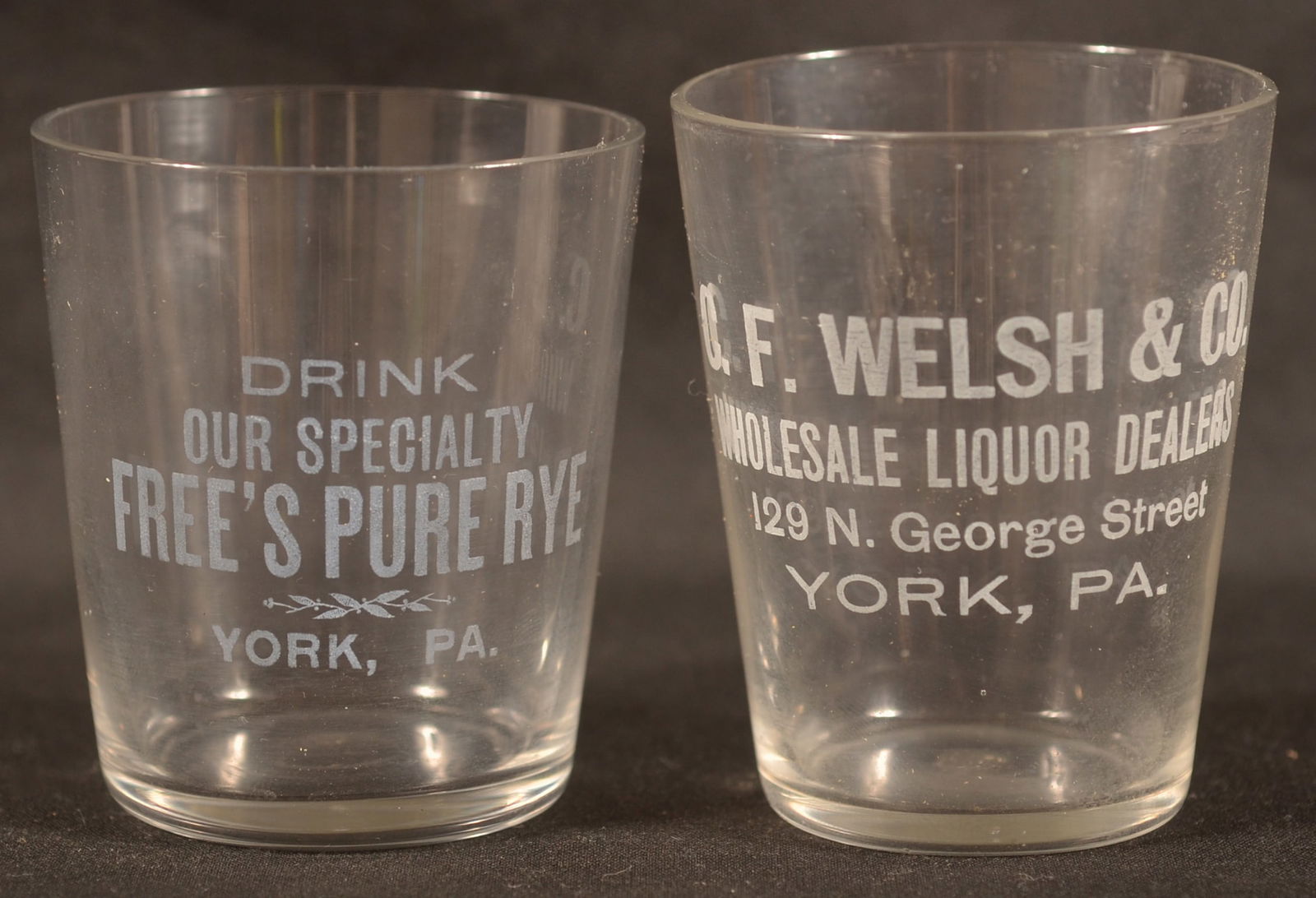 Two York, PA  Advertising Shot Glasses. (1 of 2)