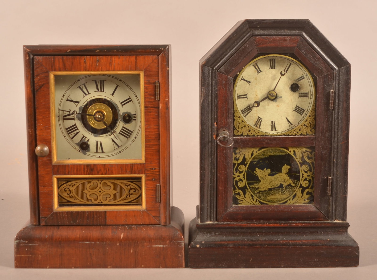 Two Small Rosewood Veneer Shelf Clocks. (1 of 4)