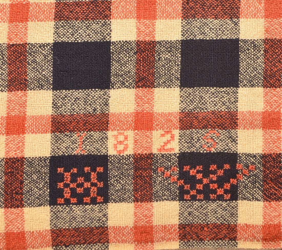 2-Part Woven Wool Blanket Signed "H.W. 1825". (1 of 4)