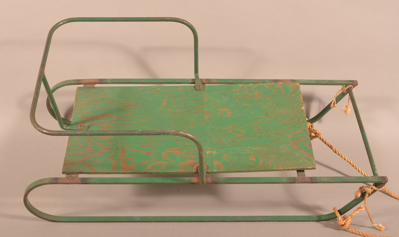 Vintage Green Painted Iron and Plywood Child's Sled. (1 of 3)