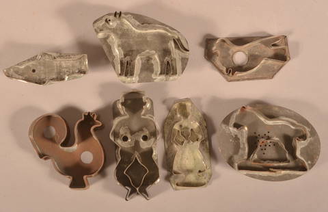 Seven Antique Pennsylvania Figural Tin Cookie Cutters.: Seven Antique Pennsylvania Figural Tin Cookie Cutters. Largest, 6-1/4"h.