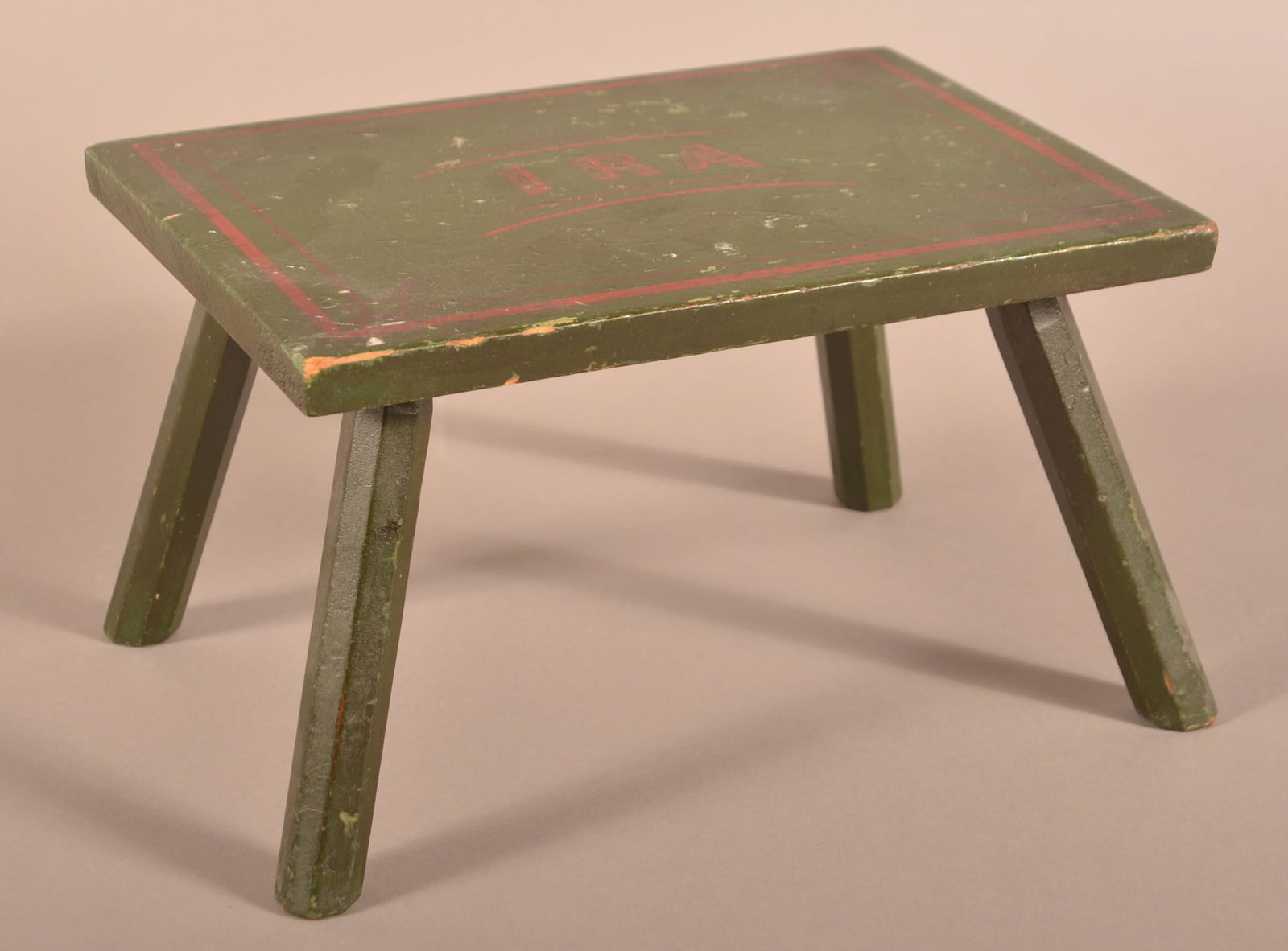 Antique Paint-Decorated "IRA" Footstool. (1 of 4)