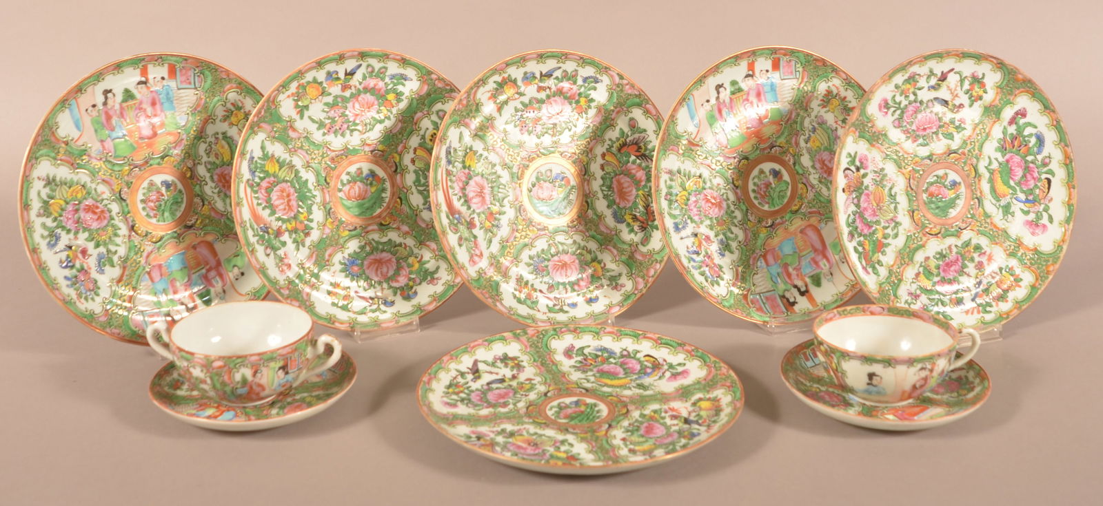 Ten Pieces of Antique Rose Medallion Oriental Porcelain. (1 of 2)