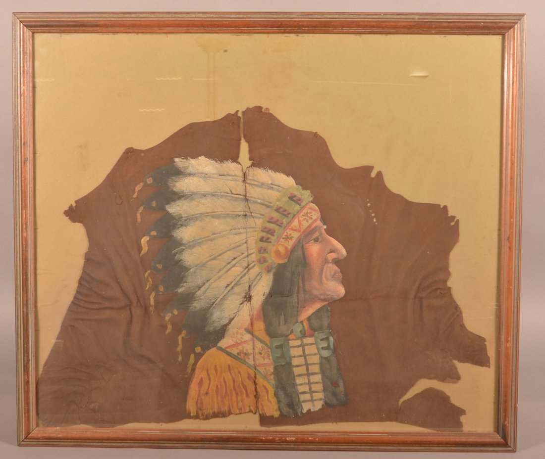 Native American Indian Chief Painting on Hide. (1 of 3)