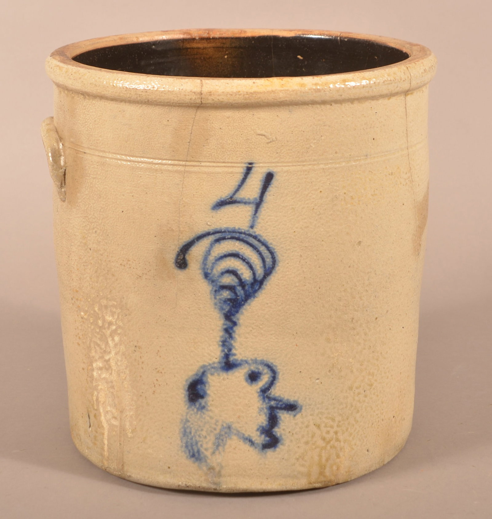 Unsigned 4-Gallon Decorated Stoneware Crock. (1 of 5)