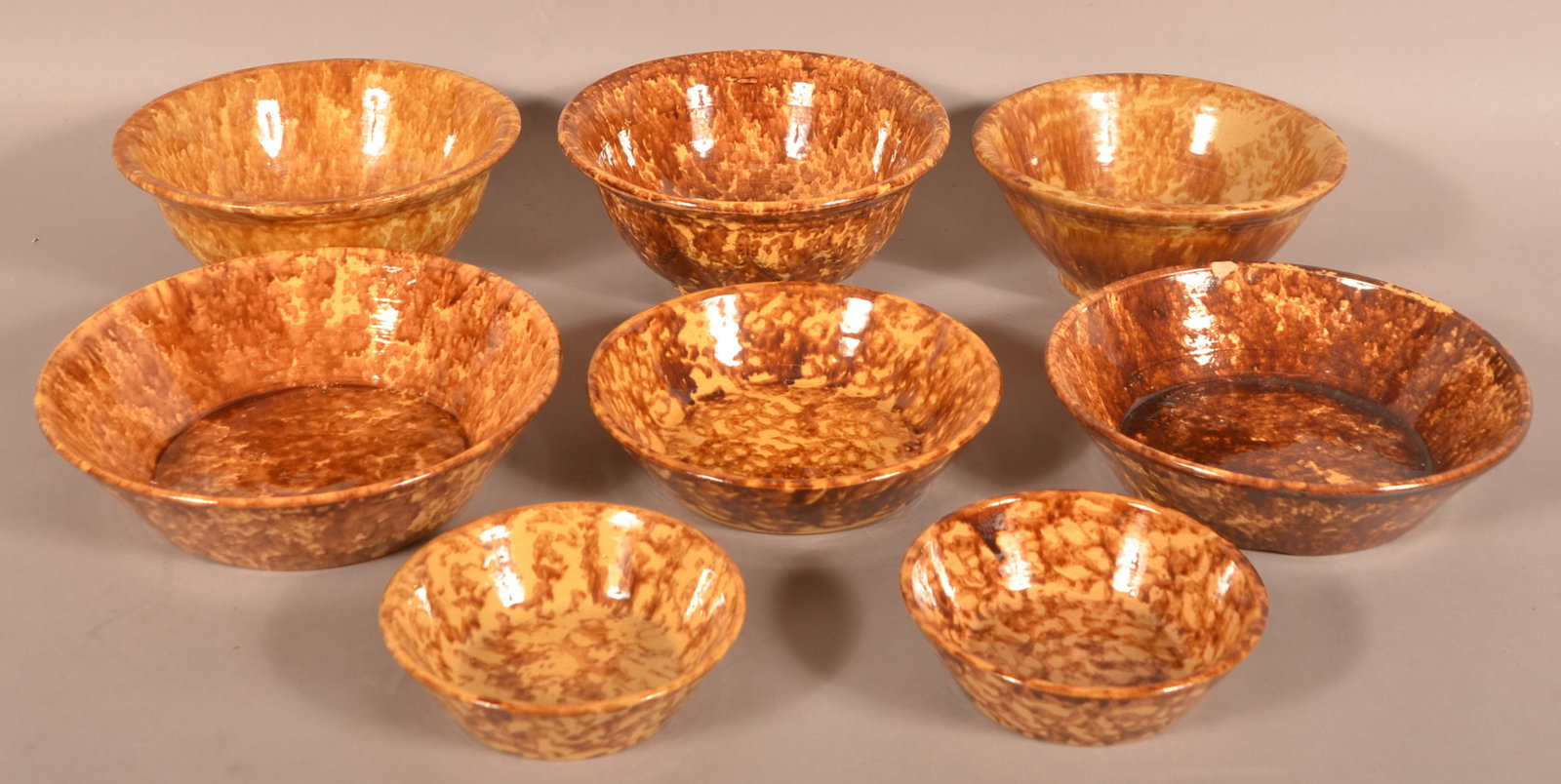 Eight Antique Rockingham Glazed Yellowware Bowls. (1 of 4)