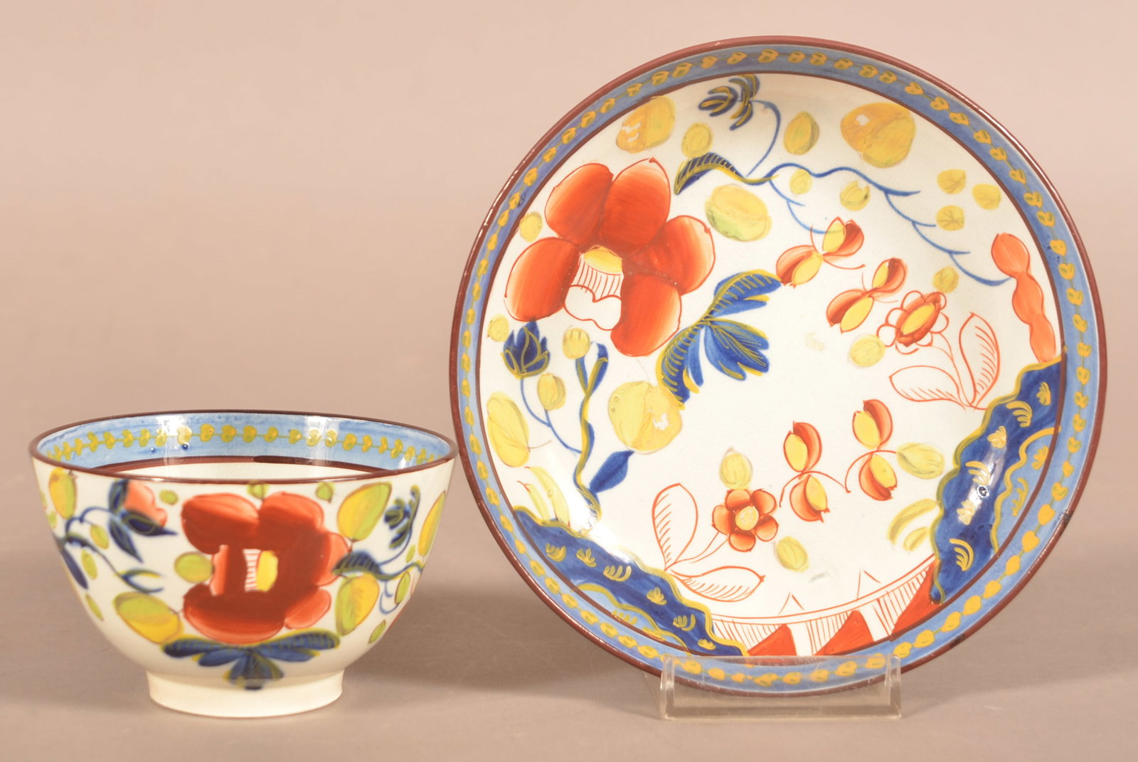 Gaudy Dutch Soft Paste China Cup and Saucer. (1 of 3)