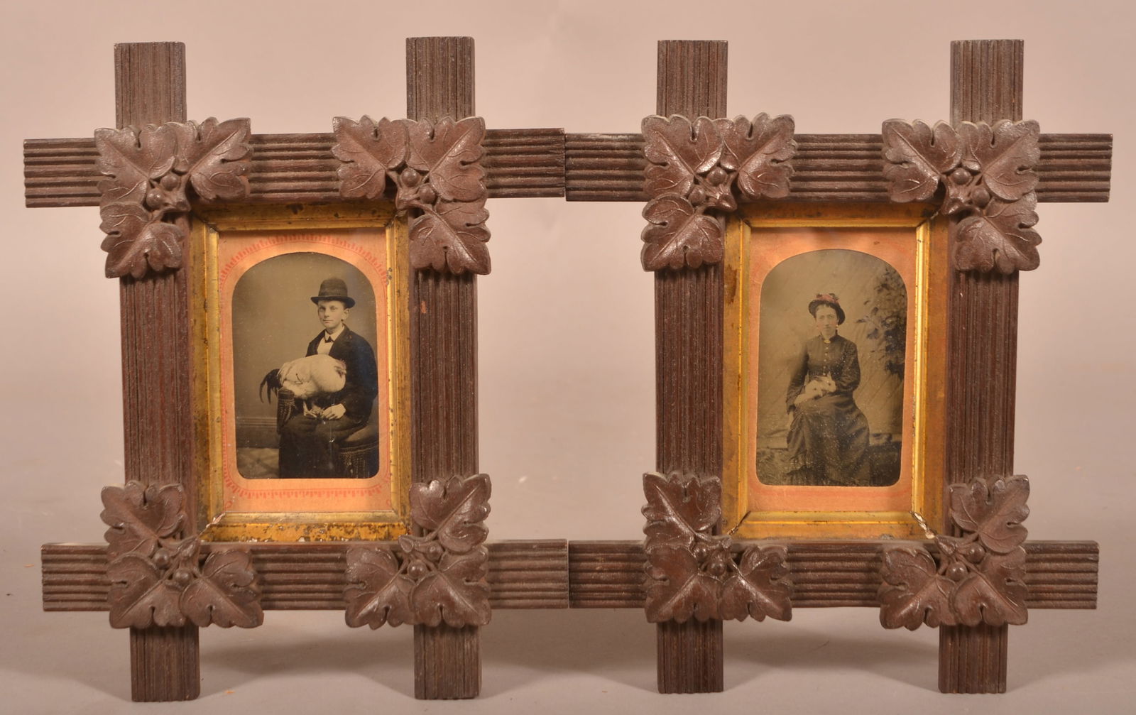 Man with Chicken, Lady with Rabbit Tintypes. (1 of 3)