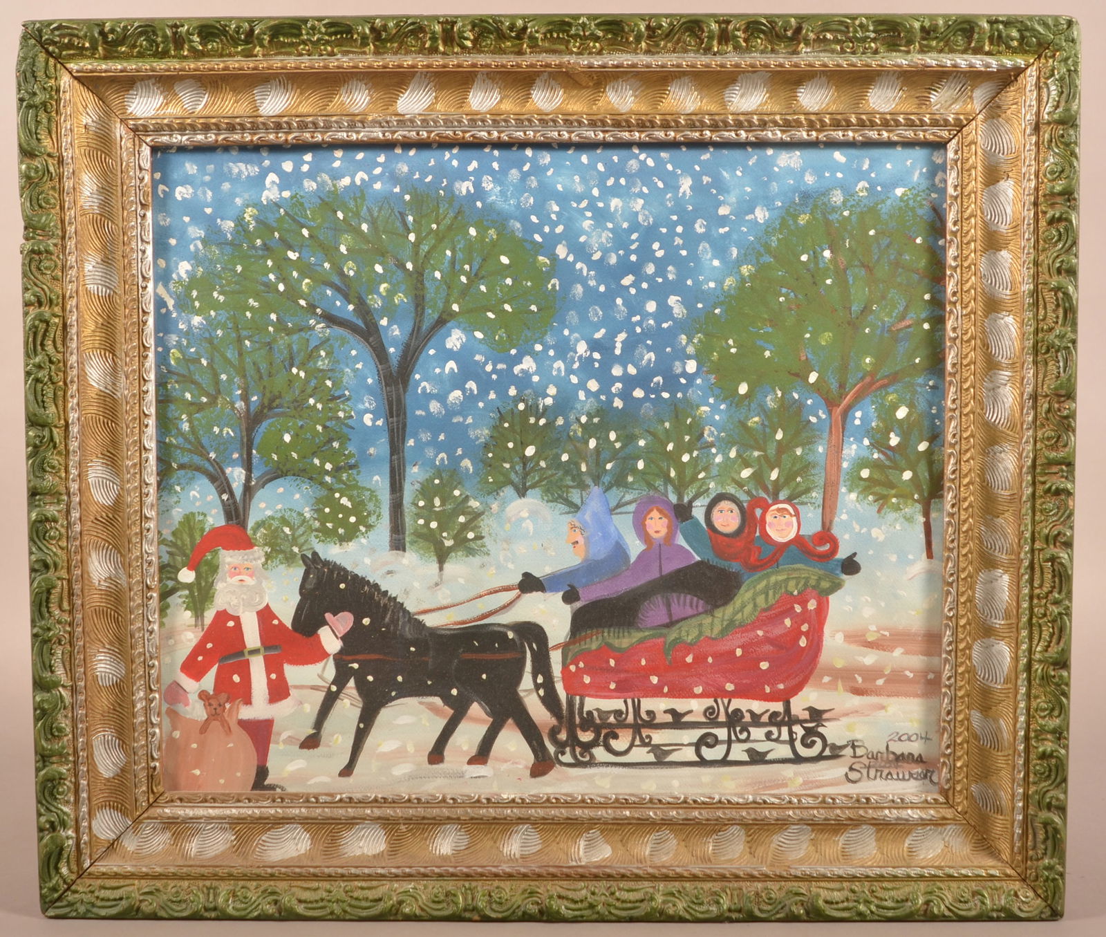 Barbara Strawser 2004 Folk Art Watercolor Painting. Auction