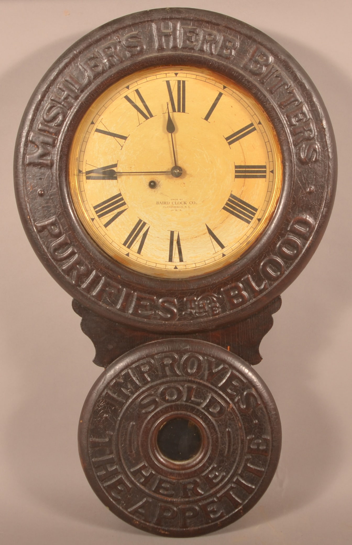 Mishler's Herb Bitters Baird Advertising Clock. Auction